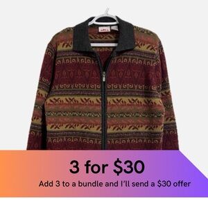 Vintage Alia zippered cardigan. Nordic style knit.